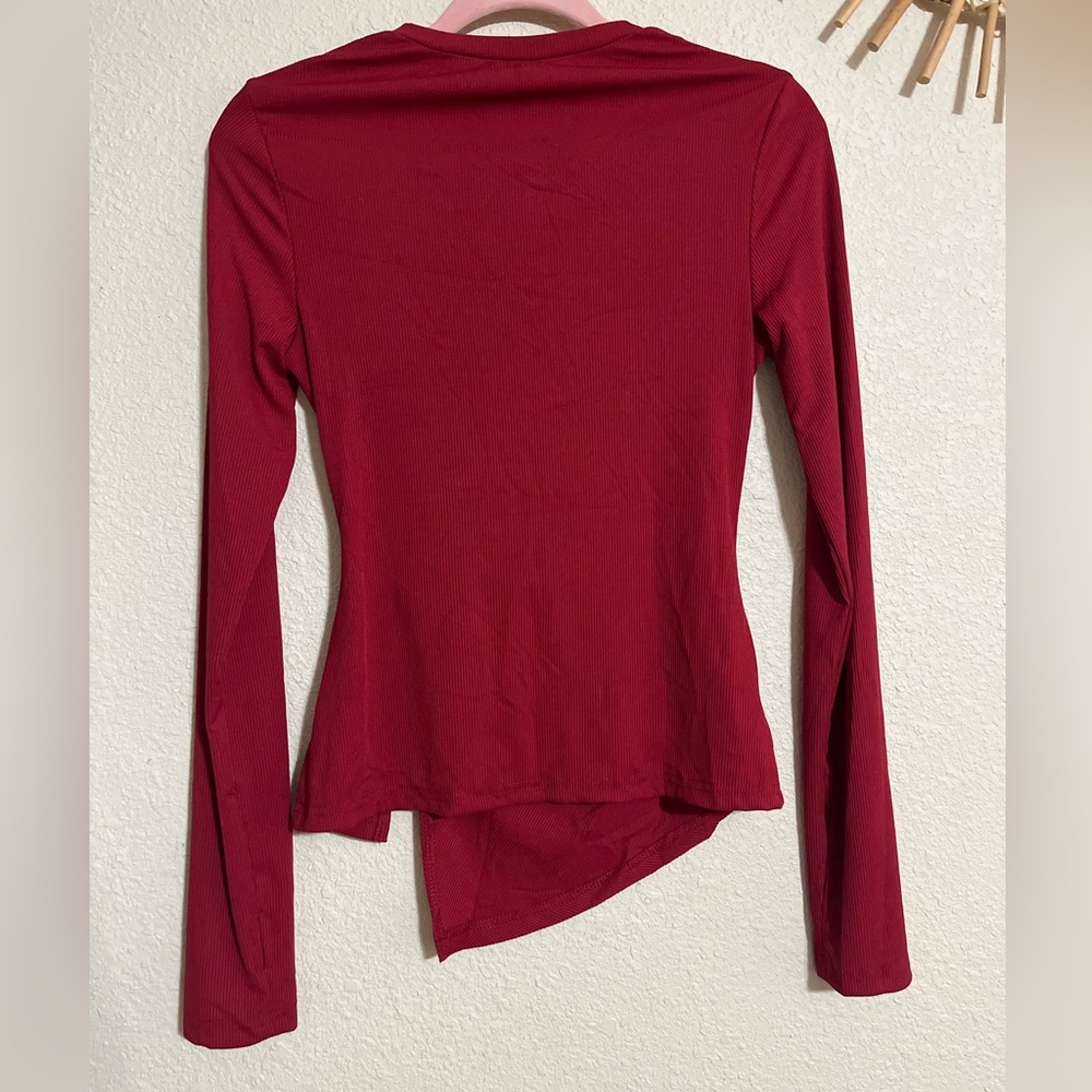Two Piece Wine Red Outfit Ribbed Top & Pant Set - Picture 3 of 12